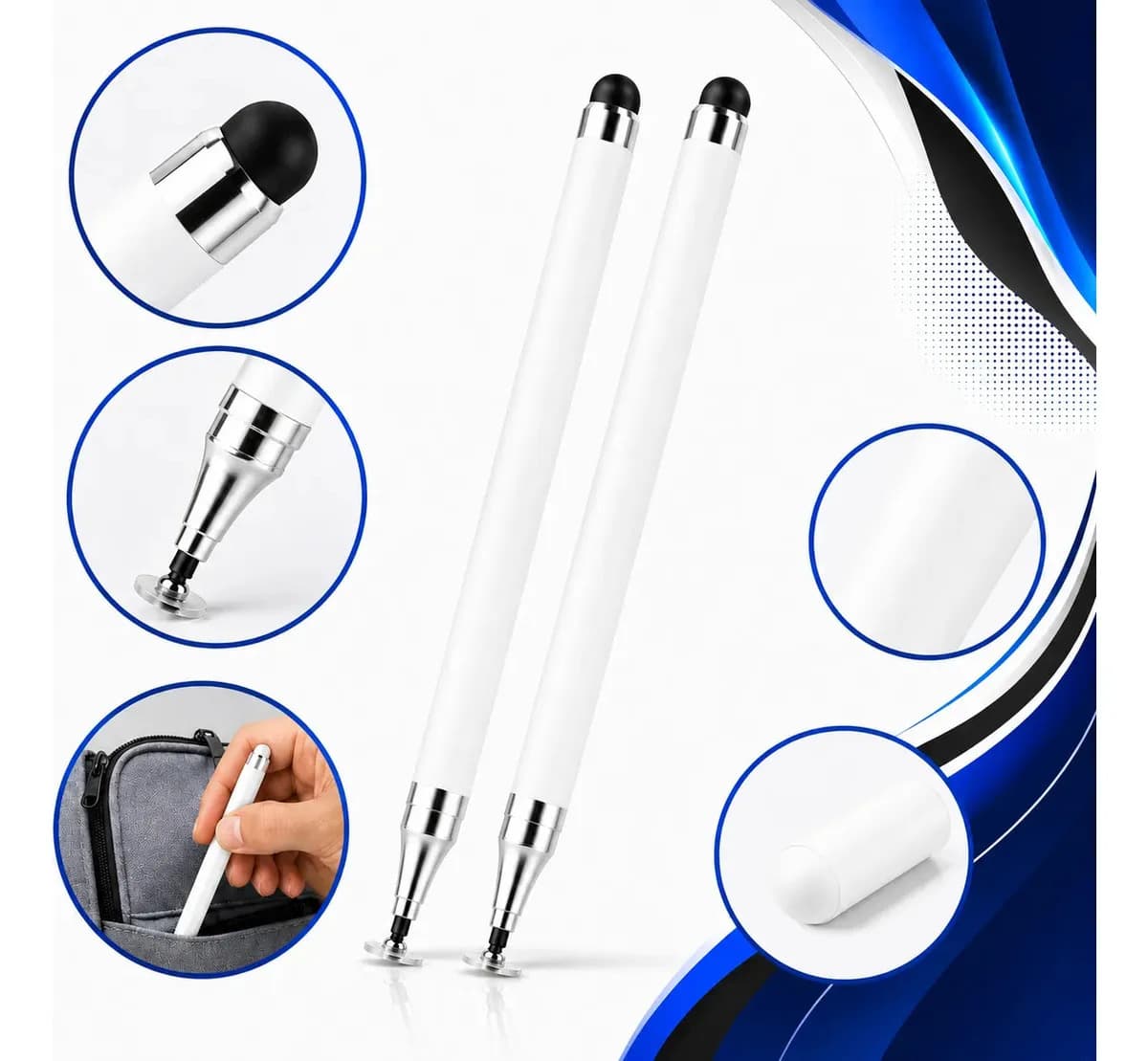 Kit 2 Caneta Touch Screen Stylus 2 Em 1 Ponta Fina Tablet Celular Gurumania