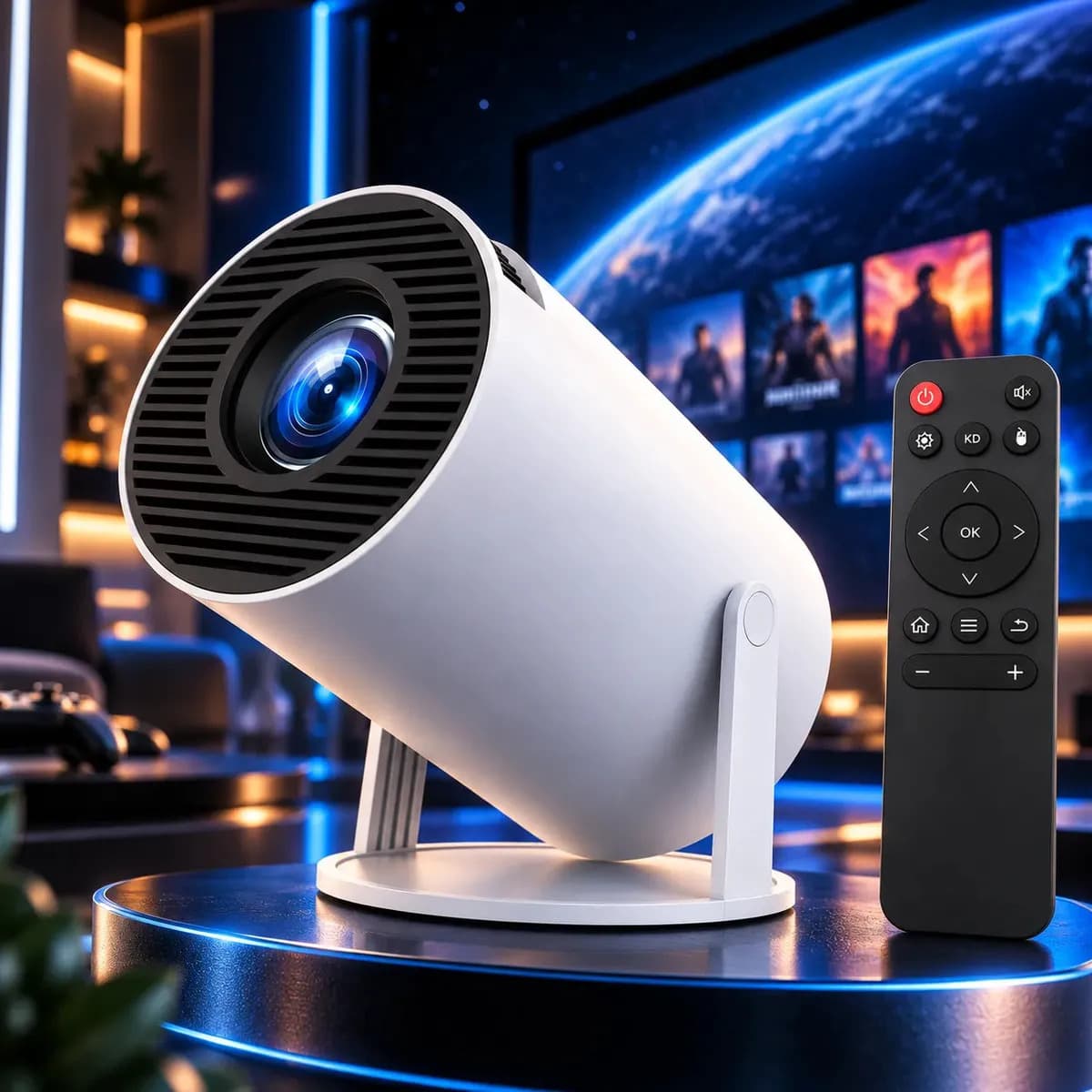 Projetor Portátil HY300 Mini 4K Compatível Android 11 Wi-Fi 5G Bluetooth Smart Portátil Rotação 180° Tela Grande para Filmes Séries Jogos Aulas e Apresentações Home Theater Cinema - Hardline