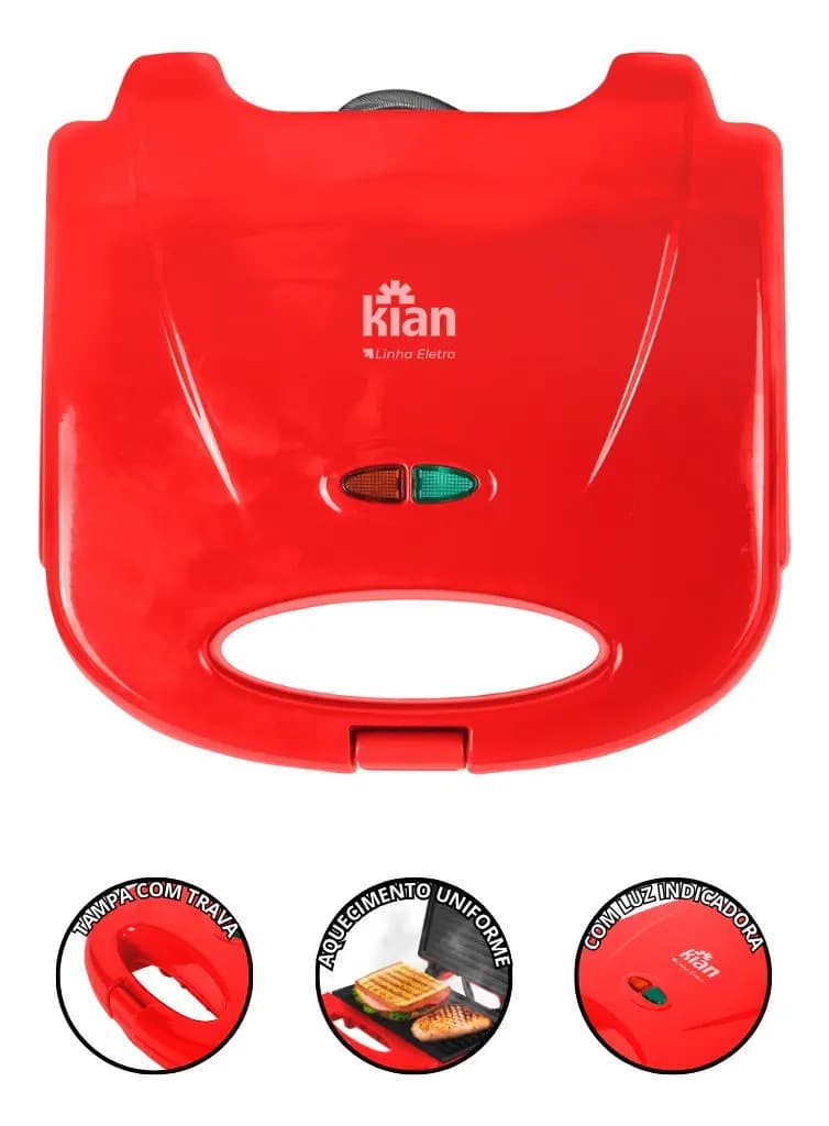 Sanduicheira Grill Elétrica Antiaderente 750w Potente Cor Vermelho