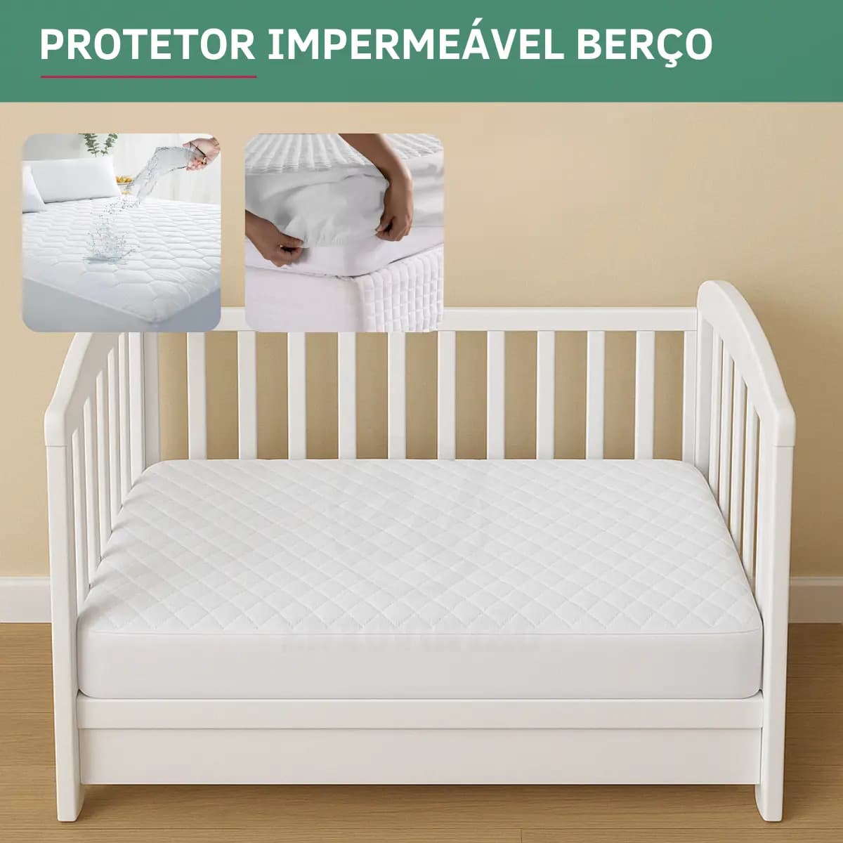 Capa Colchão Berço Padrão Protetor Resistente A Líquidos Matelado Toque Macio Suave E Confortável Cor Branco
