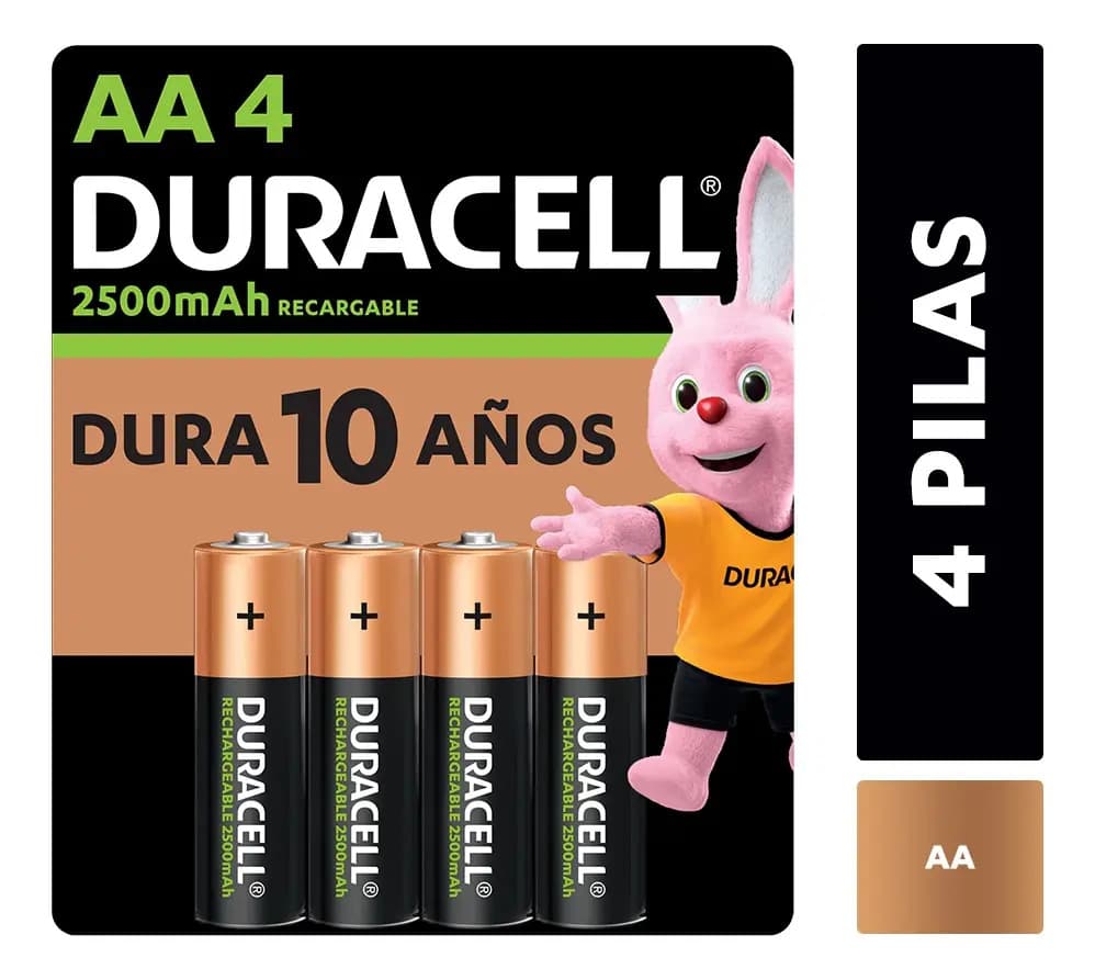 Pilha Recarregável Aa Pequena 2500mah Duracell Com 4 Un