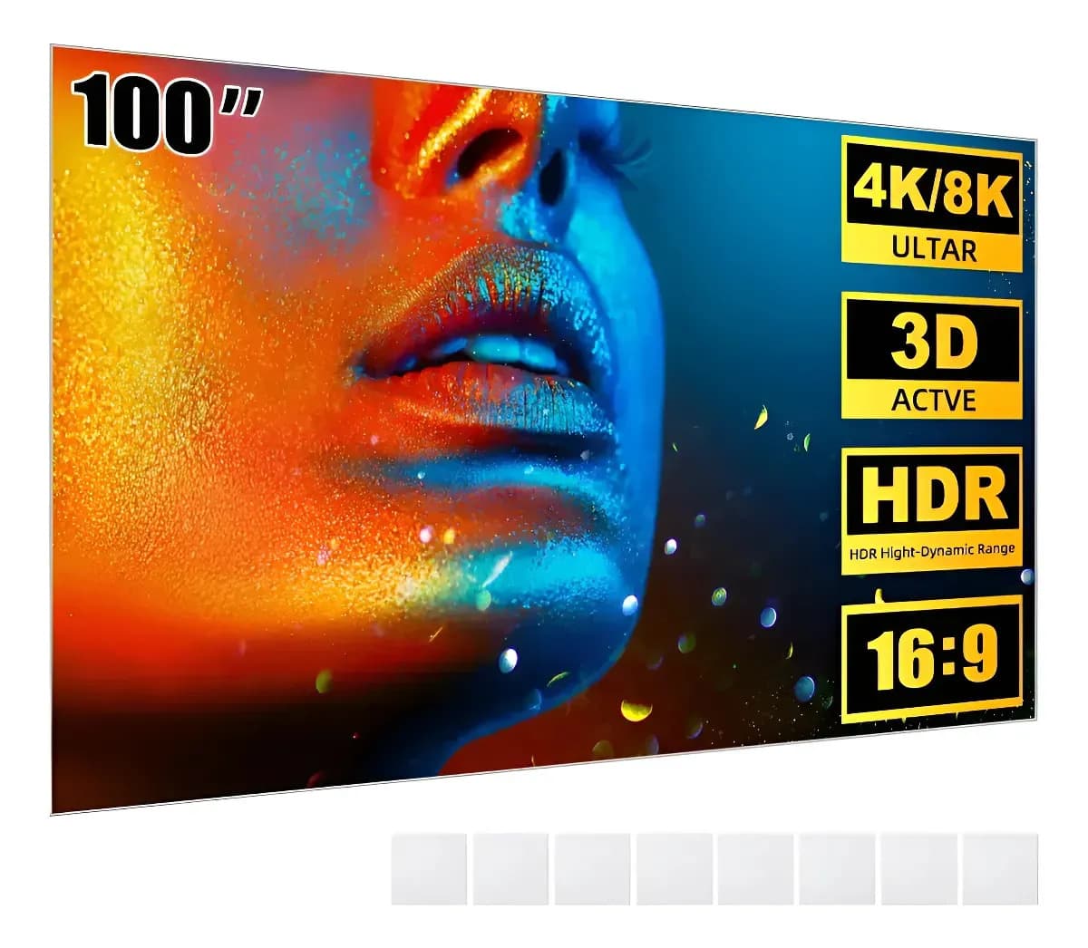 Tela de Projeção Antirreflexo 100" 16:9 com Borda Preta – Tecido Multicamadas com Suporte a 4K e 1080P, Ângulo de Visão de 160° e Estrutura em Poliéster Resistente, Ideal para Uso em Home Theater