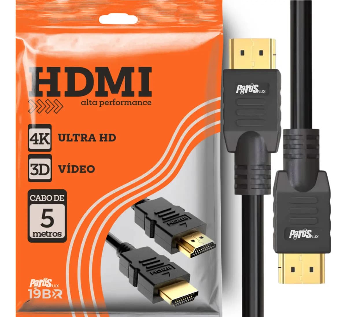 Cabo Hdmi 5m Metros Preto Premium 4k Blindado Gold 3d Full