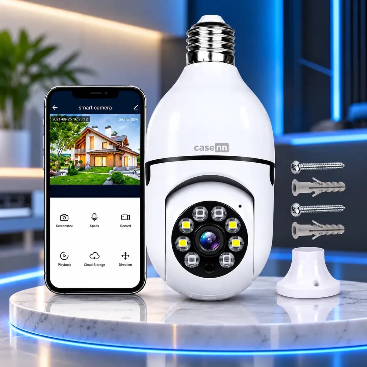 Câmera Lampada De segurança Casenn Ip Wifi Com Visão Noturna Interna Externa App Yoouse Espiã 360º Cor Branco