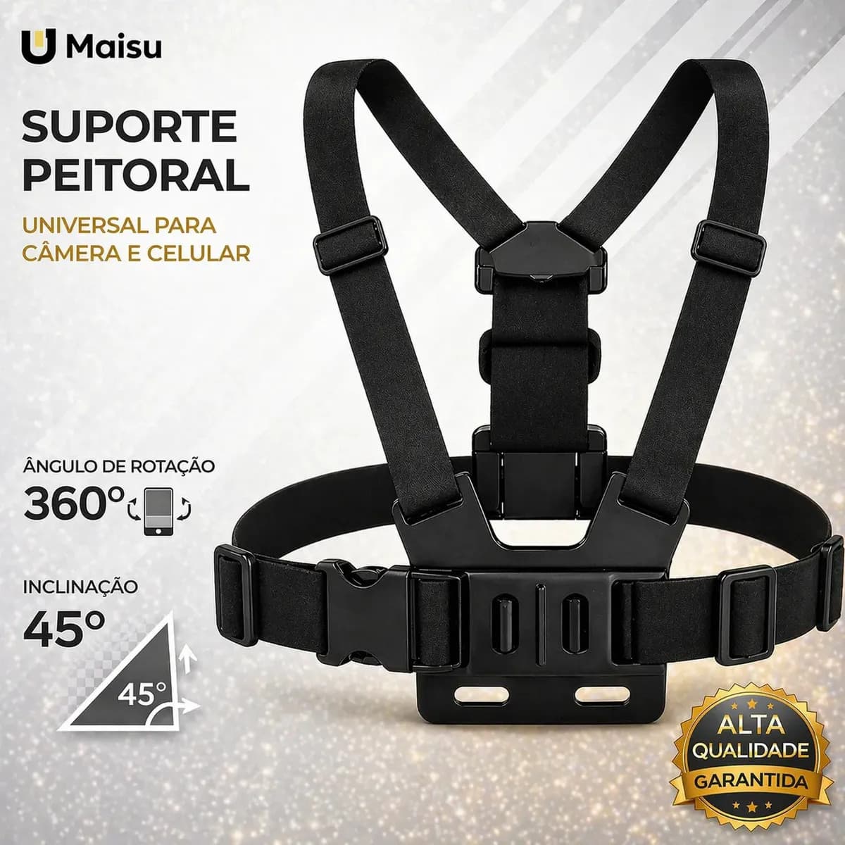 Suporte De Peito Para Celular Câmera Gopro Peitoral Torso Cinturão Ajustável Moto Bicicleta Esporte - U Maisu