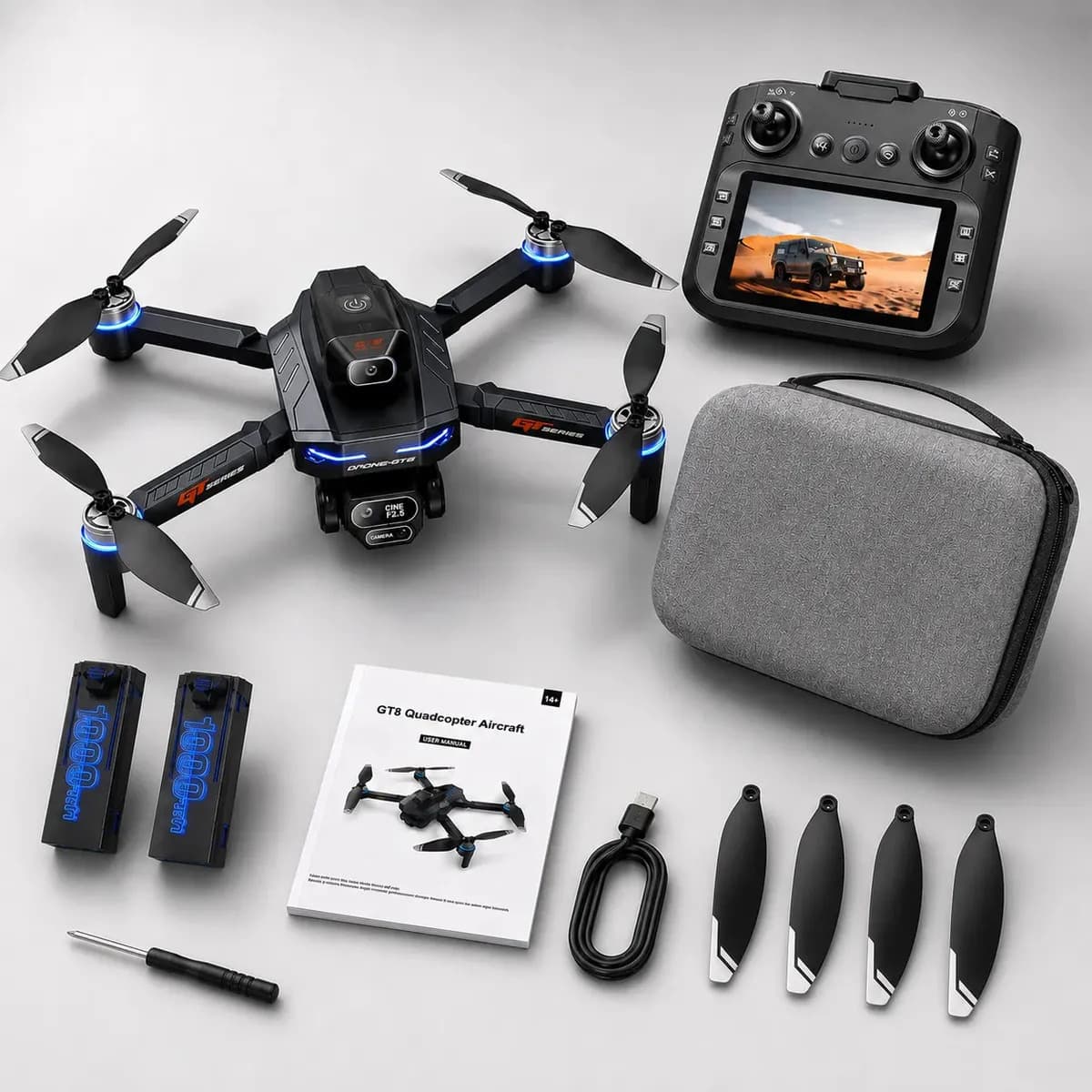 Drone Profissional Gt8 Pro 4k Ultra Hd Com Câmera Aérea Desvio Inteligente De Obstáculos Controle Por Gestos Motor Sem Escovas Voo Estável E Kit Completo Acessórios Marca Popsy