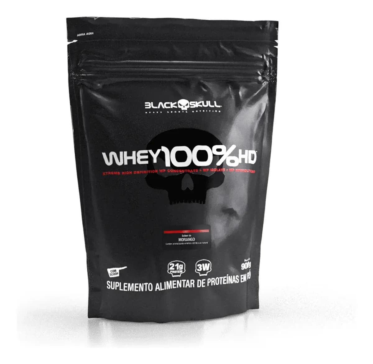 Suplemento em pó Black Skull Whey 100% HD sabor Morango 900 g