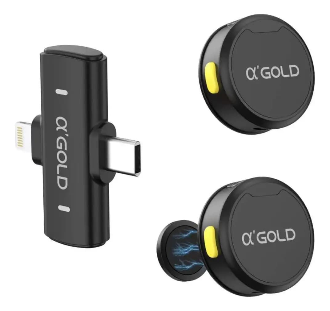 Microfone Lapela A'Gold MCF-38D Sem Fio para iPhone e Android com 2 Microfones