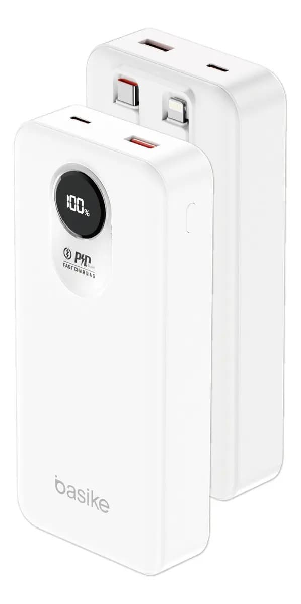 Power Bank Basike com Cabo Embutido de 20000mAh e Carregamento Rápido 22,5W para iPhone e Samsung