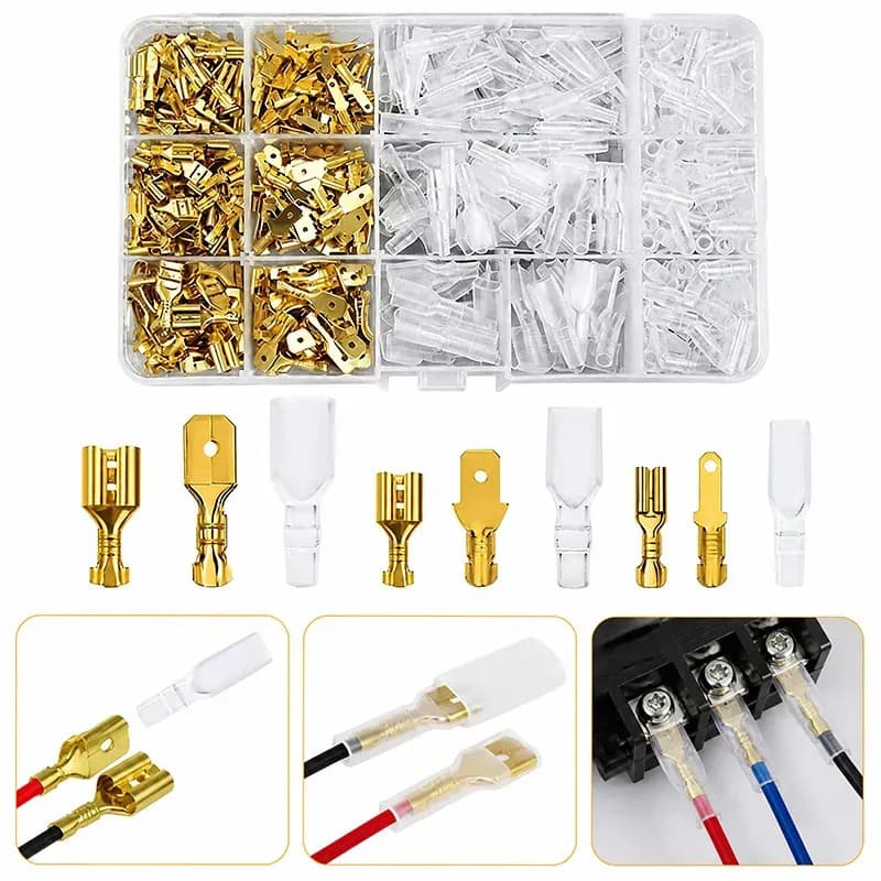 Kit 135 Terminal Faston Conector Elétrico com Capa Isolante Dourado Conectores para Fios Automotivo Moto Eletrônica