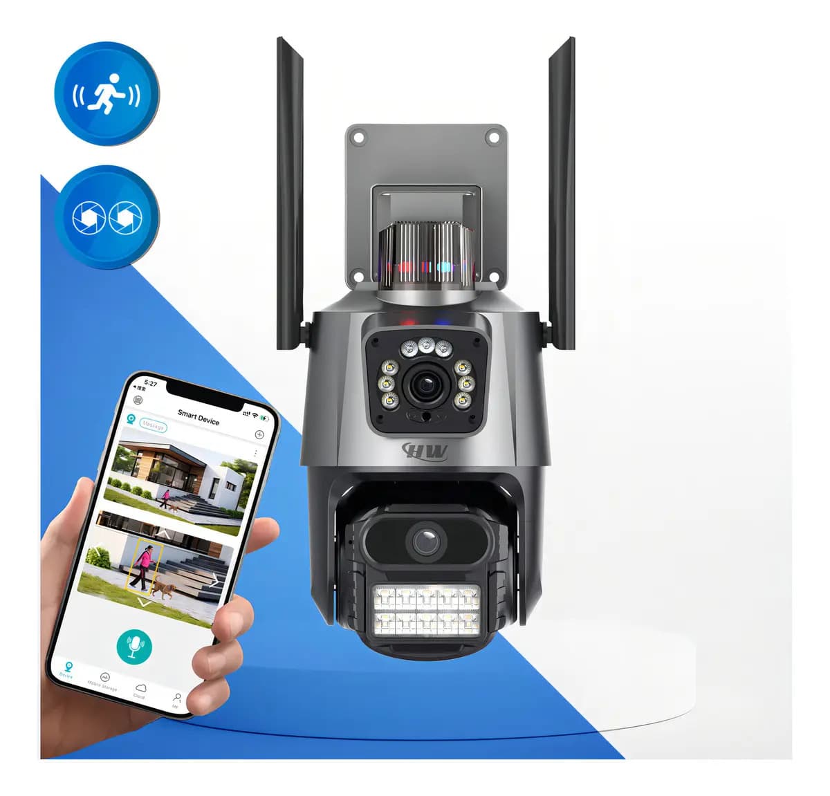 Câmera Segurança Wi-fi Ip Dual com Sirene Visão Noturna Colorida 355° App Icsee Prova Dágua Cor Preto - Hw