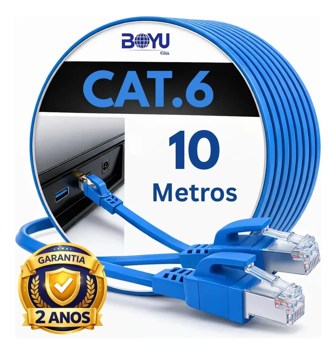 Cabo De Rede Cat6 10 Metros 10m Ethernet Lan Giga Rj45 Crimpado Boyu Cell