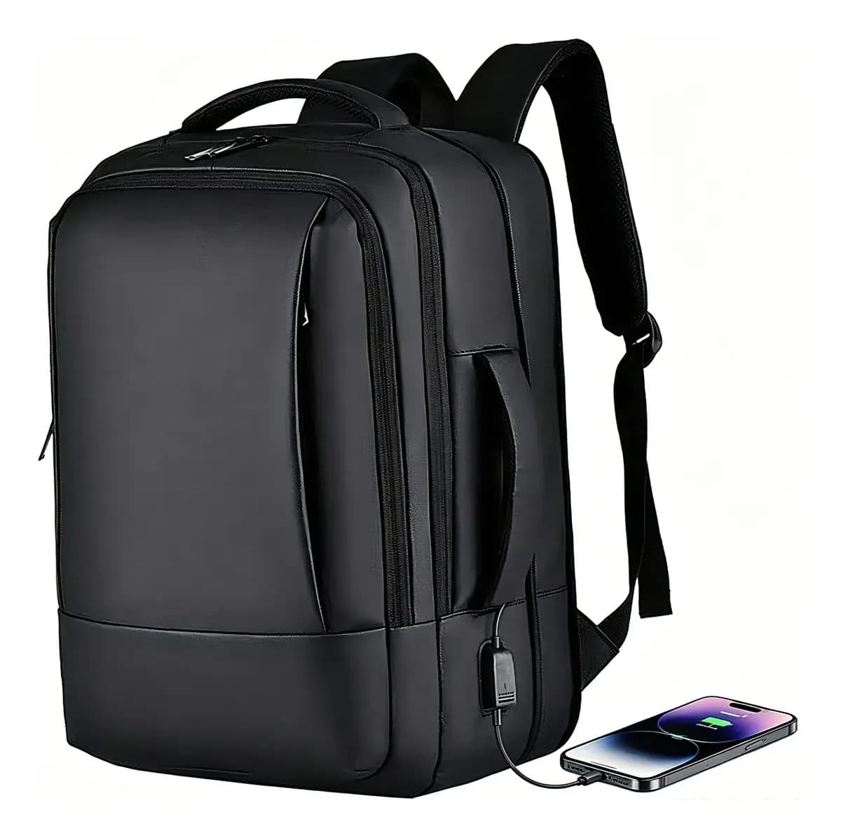 Mochila Dos Homens Com Faixa Impermeável Para Expansão Preto Liso