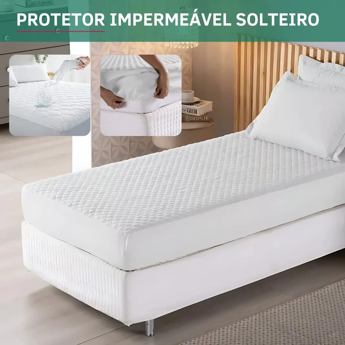 Protetor De Colchão Impermeável Solteiro Matelado Resistente A Líquidos Antiácaro Antialérgico Branco