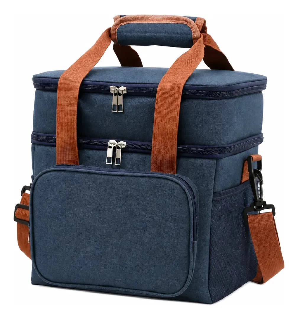 Bolsa Térmica Lancheira Marmita 13,5L 2 Compartimentos Frasqueira Dupla Camada Alça de Ombro Fitness Trabalho Azul