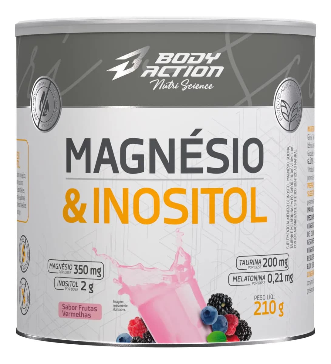 Magnésio E Inositol Taurina Melatonina 210g Bodyaction Nutri Science Sabor Frutas Vermelhas