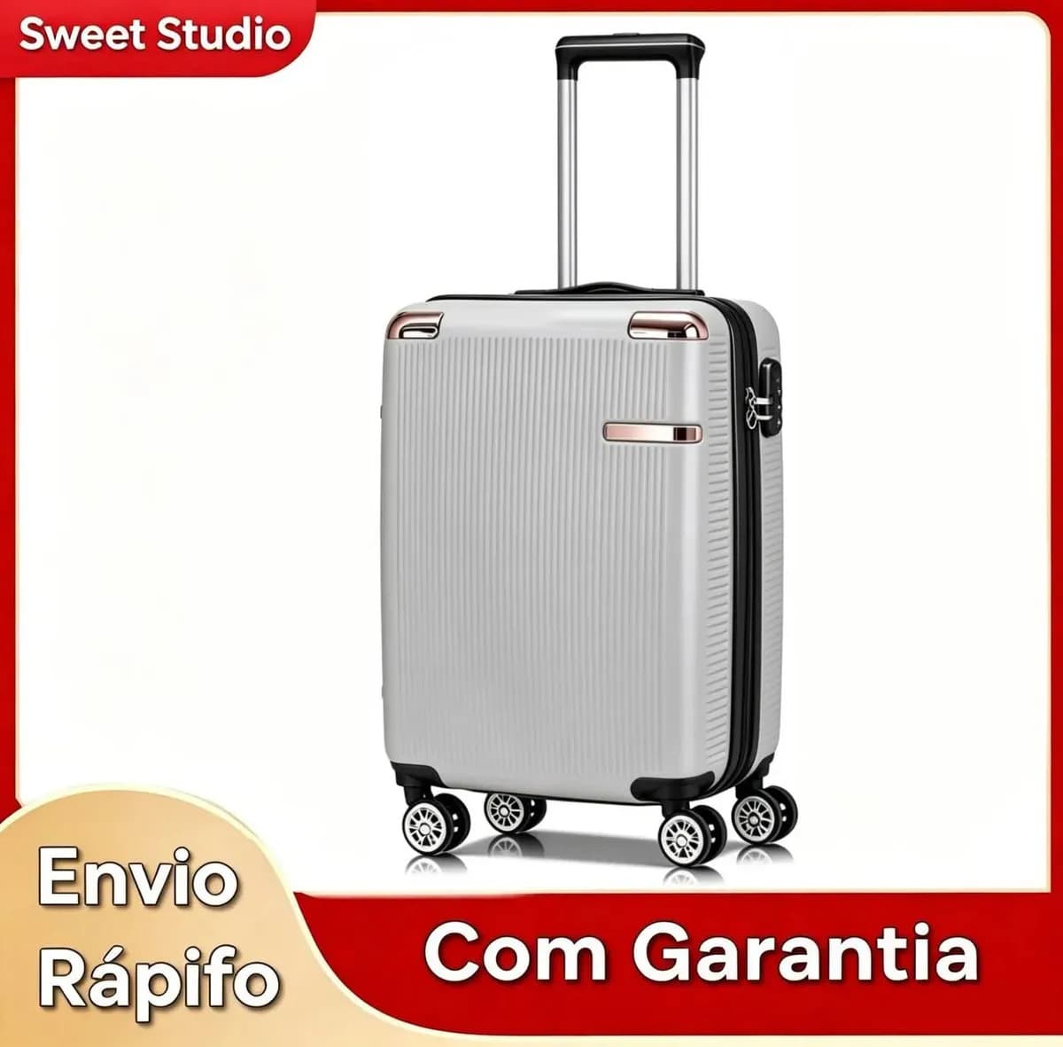 Mala de Viagem Bordo Rígida Sweet Studio Prateada, de ABS e 4 Rodas