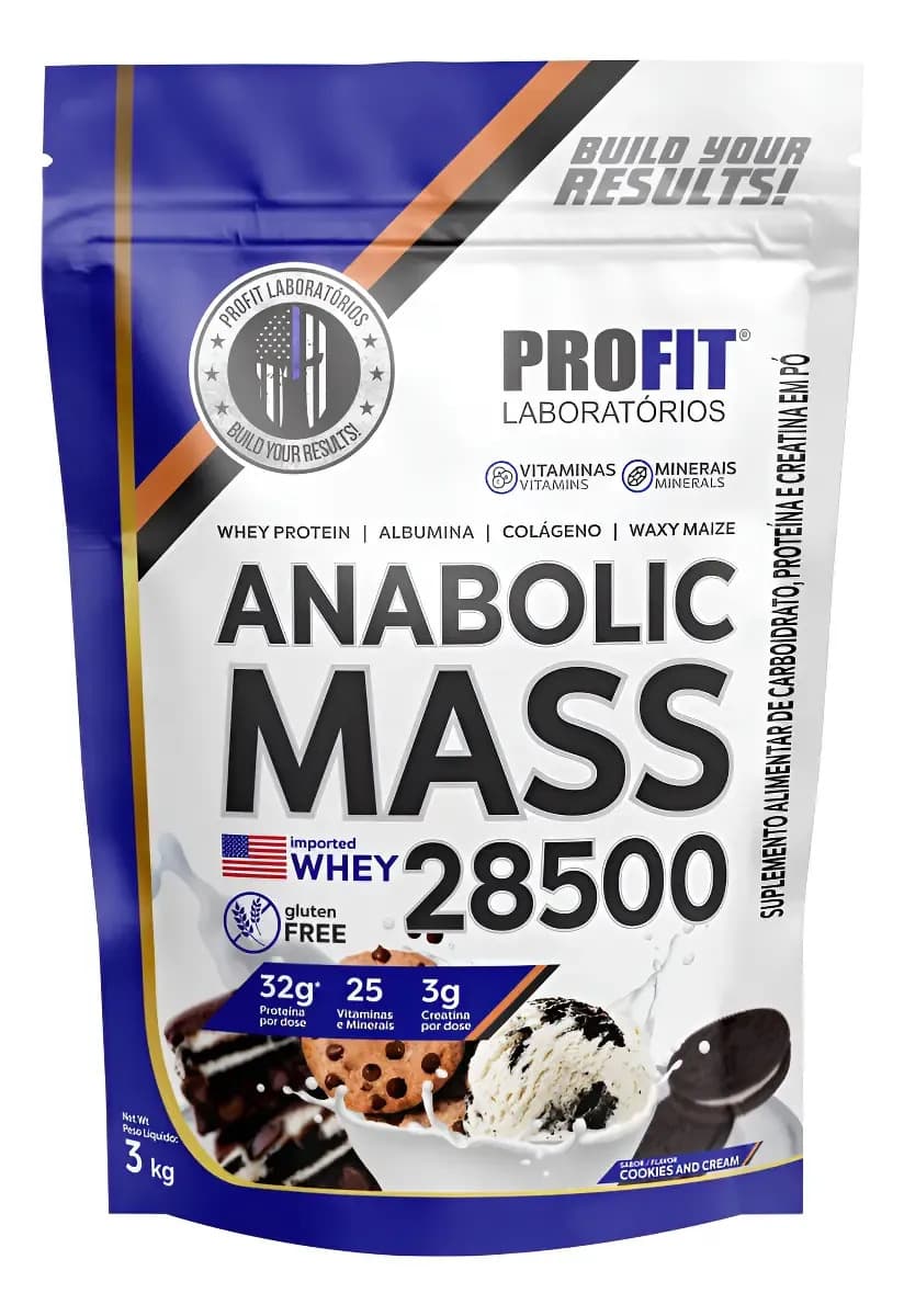 Hipercalórico Anabolic Mass 28500 3kg Suplemento Profit Sabor Cookies & Cream