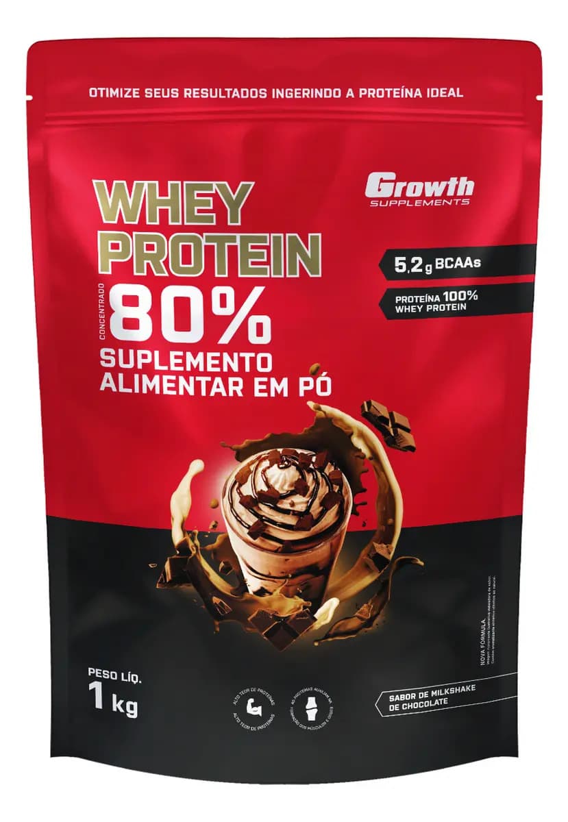Suplemento em pó Growth Supplements Whey Protein Concentrado sabor Milkshake de Chocolate 1 kg