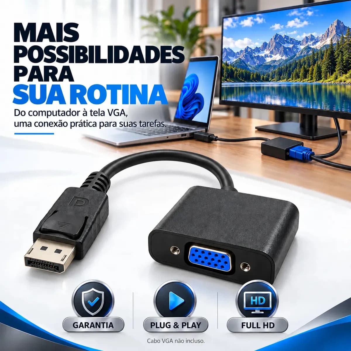 Adaptador DisplayPort para VGA de Vídeo Full HD 1080p 60Hz – Eletric Teck