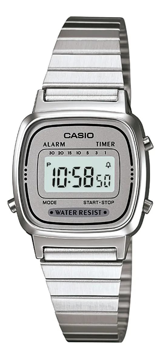 Relógio Casio Mini Vintage Feminino Prata La670wa-7df Cronometro calendário alarme Prateado