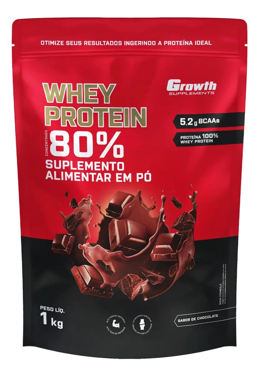 Suplemento em pó Growth Supplements Whey Protein Concentrado sabor Chocolate 1 kg
