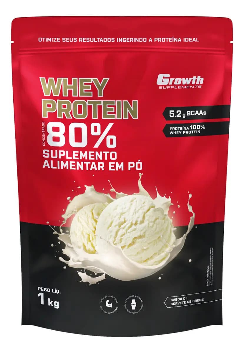Suplemento em pó Growth Supplements Whey Protein Concentrado sabor Sorvete de Creme 1 kg