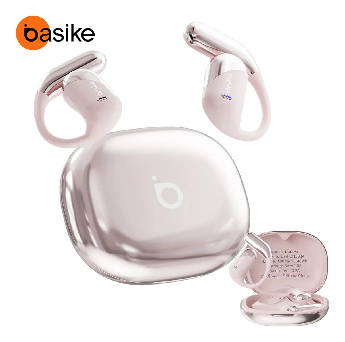 Fone de Ouvido Sem Fio Bluetooth 6.1 Esportivo OWS Com Ganchos Estéreo Hi-Fi com Microfone para Chamadas Claras, Controle de Volume Basike Fone Ouvido para Academia Corrida e Gamer, 100h Standby Rosa