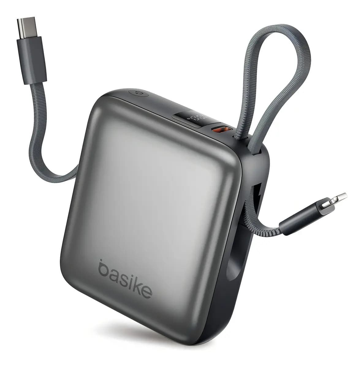 Carregador Portátil Power Bank Basike 10000mAh 22.5W Rápido 4 Saídas Cabo Embutido Display iPhone Samsung