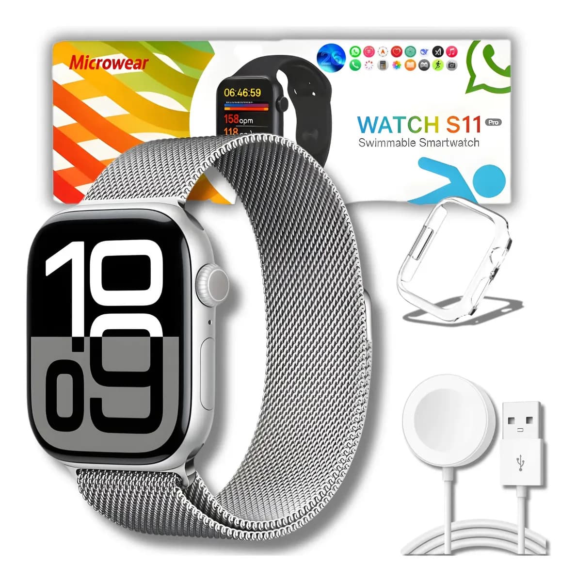 Smartwatch Microwear S11 Pro Amoled Responde Whatsapp 47mm Gps Nfc Ciclo Feminino Prateado Bon Vivant