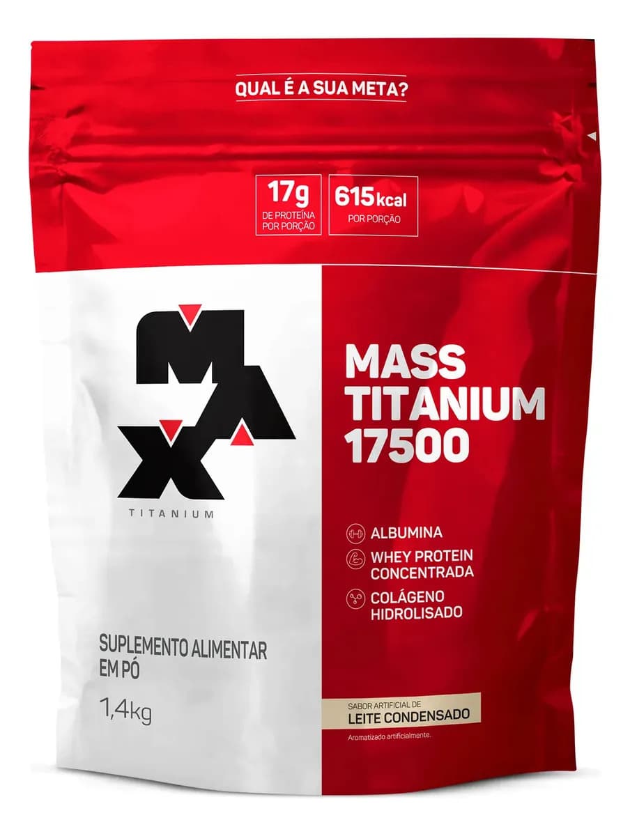 Suplemento em pó Max Titanium Mass Titanium Refil 17500 carboidratos Mass Titanium Refil 17500 sabor leite condensado em sachê de 1.4kg