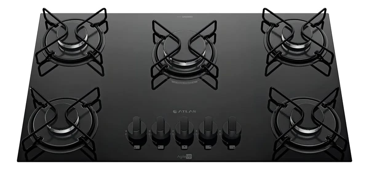 Cooktop 5 Bocas A Gás Atlas Agile Up Mega Chama Preto