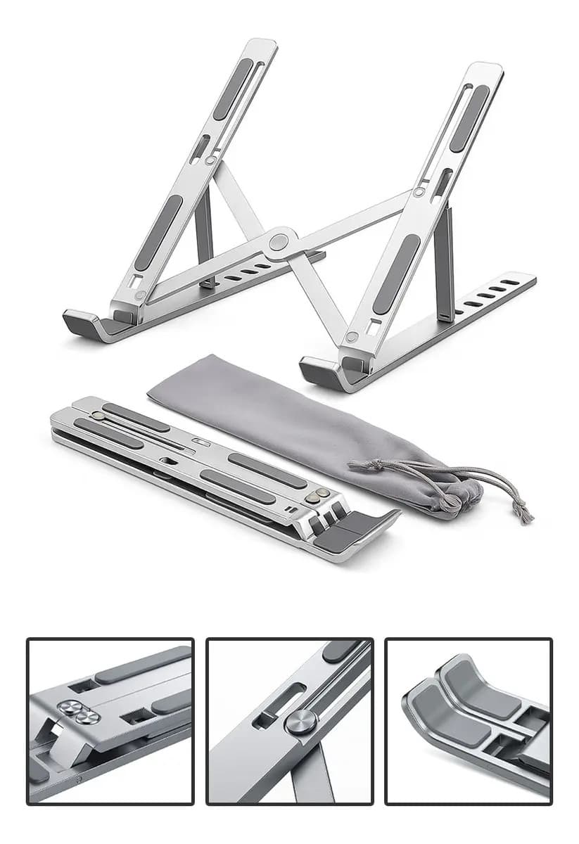 Suporte Para Notebook e Macbook de Alumínio Dobrável Prateado