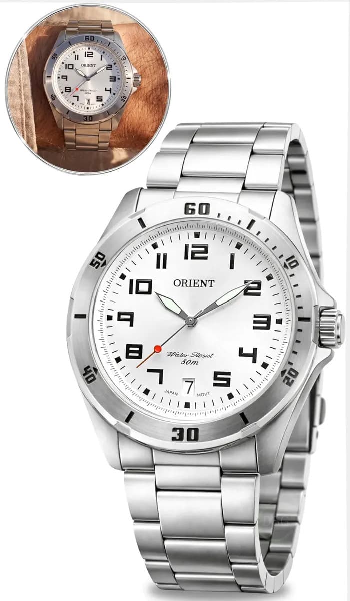Relógio de pulso Orient MBSS1155A com Coreia de aço inoxidável cor prata Fundo branco