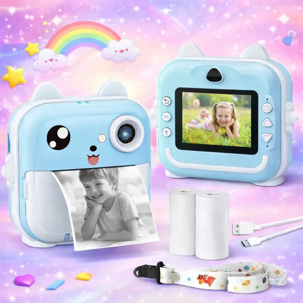 Câmera Digital Infantil Impressão Instantânea Dorama Foto Video Jogos Cor Câmera Polaroid Azul