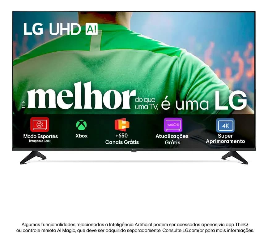 Smart TV LG UHD AI UA75 43 polegadas HDR10 Pro Processador α7 AI Ger8 webOS 25