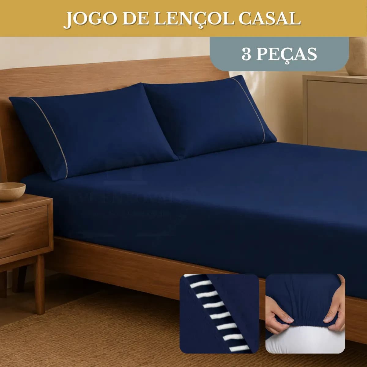 Jogo De Lencol Casal 3 Pecas Micropercal 400 Fios Com Elastico Fronhas Ponto Palito Toque Macio Acetinado Premium