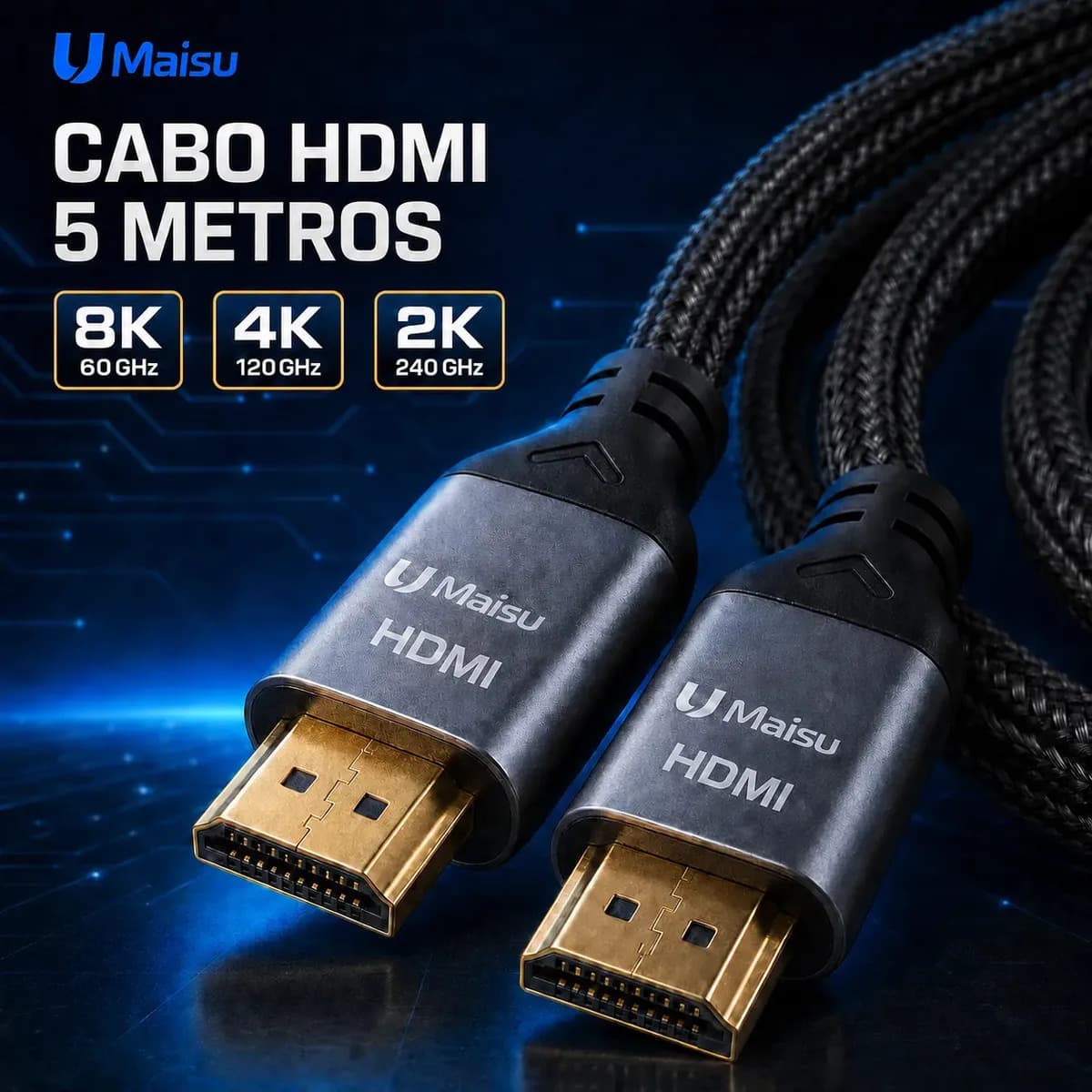Cabo Hdmi 5 Metros 2.1 8k 4k Ultra HD Full Hd Blindado Speed Para Projetores Ps5 Xbox E Smarttv