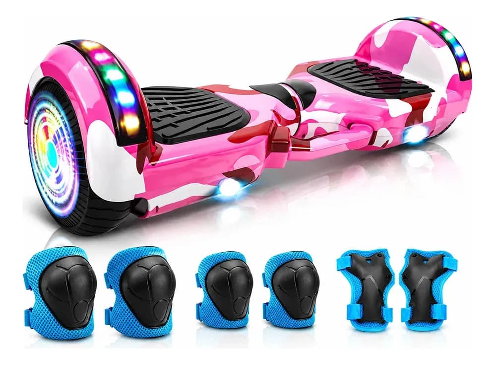 Skate Elétrico Hoverboard Bluetooth Led Potente 500w Com Kit De Proteção 6 Peças Suporta 120kg Bivolt Original