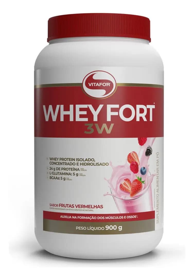 Suplemento Alimentar Whey Fort 3W Sabor Frutas Vermelhas 900g Vitafor