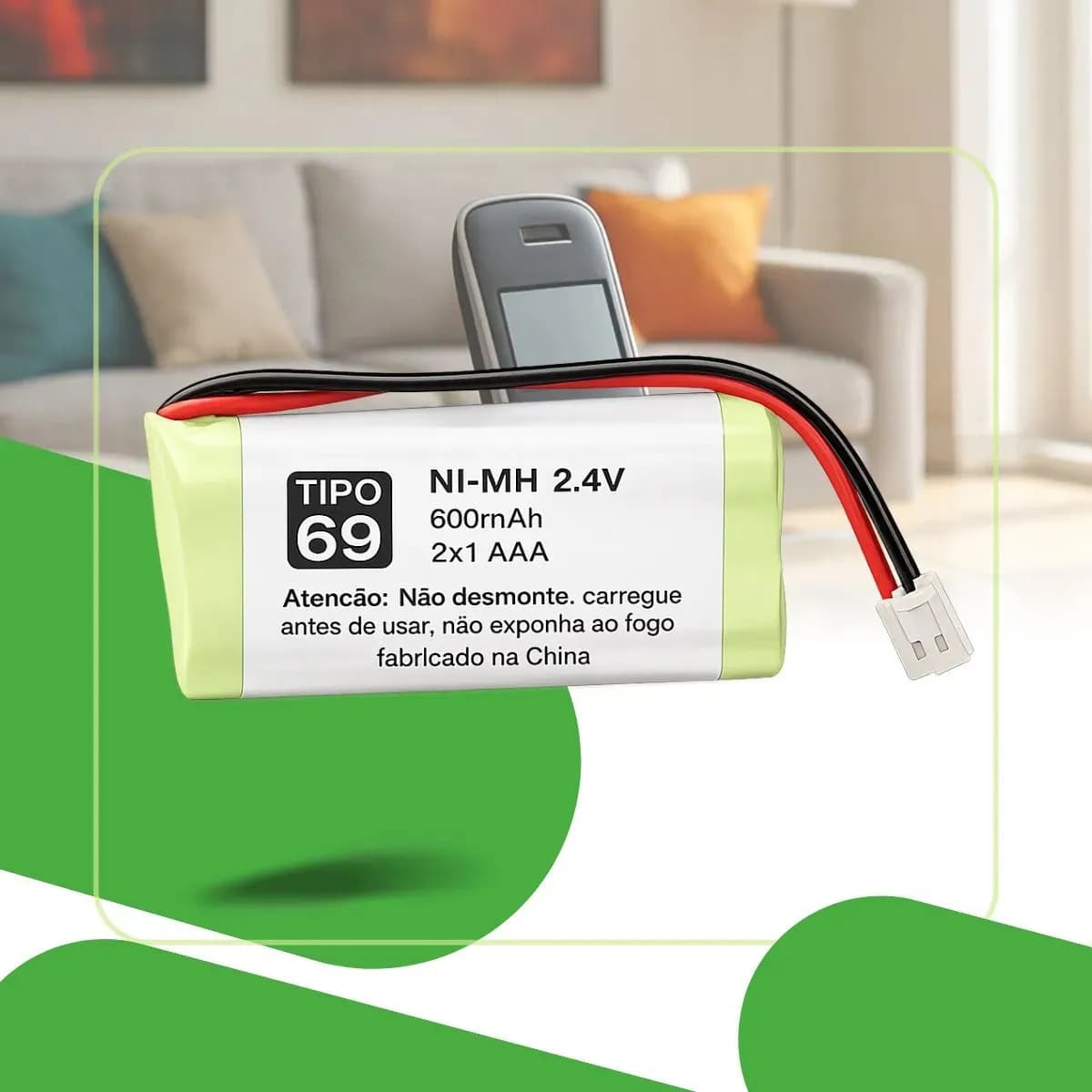 Bateria Telefone Sem Fio AAA 2,4V 600mAh Plug Universal Longa Duração Gurumania