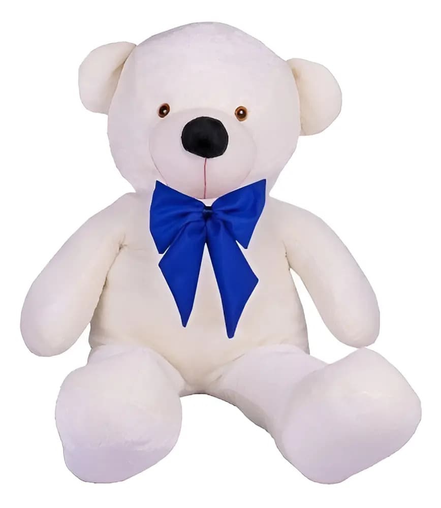 Urso De Pelúcia Gigante Teddy 90cm Grande - Laço Azul Cor Baunilha Laço Azul
