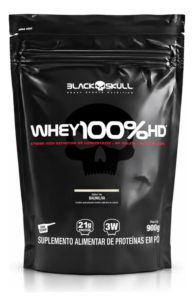 Whey Protein 100% HD Black Skull 900g Baunilha Refil