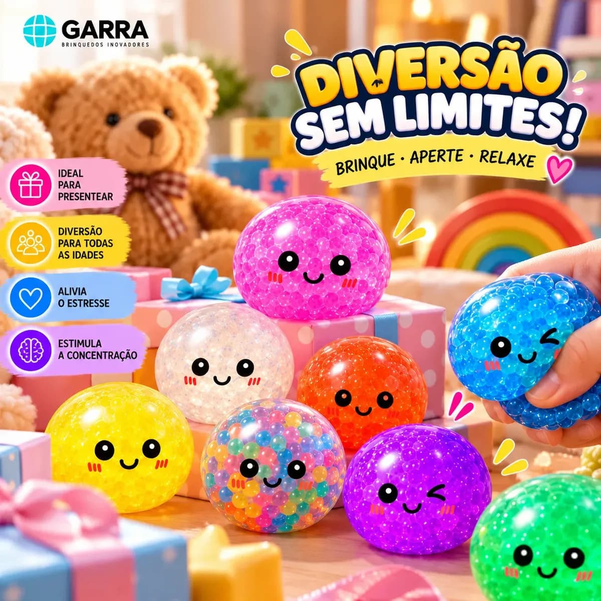 Squishy Bolinha Médio Garra Colorido Slow Rising para Crianças