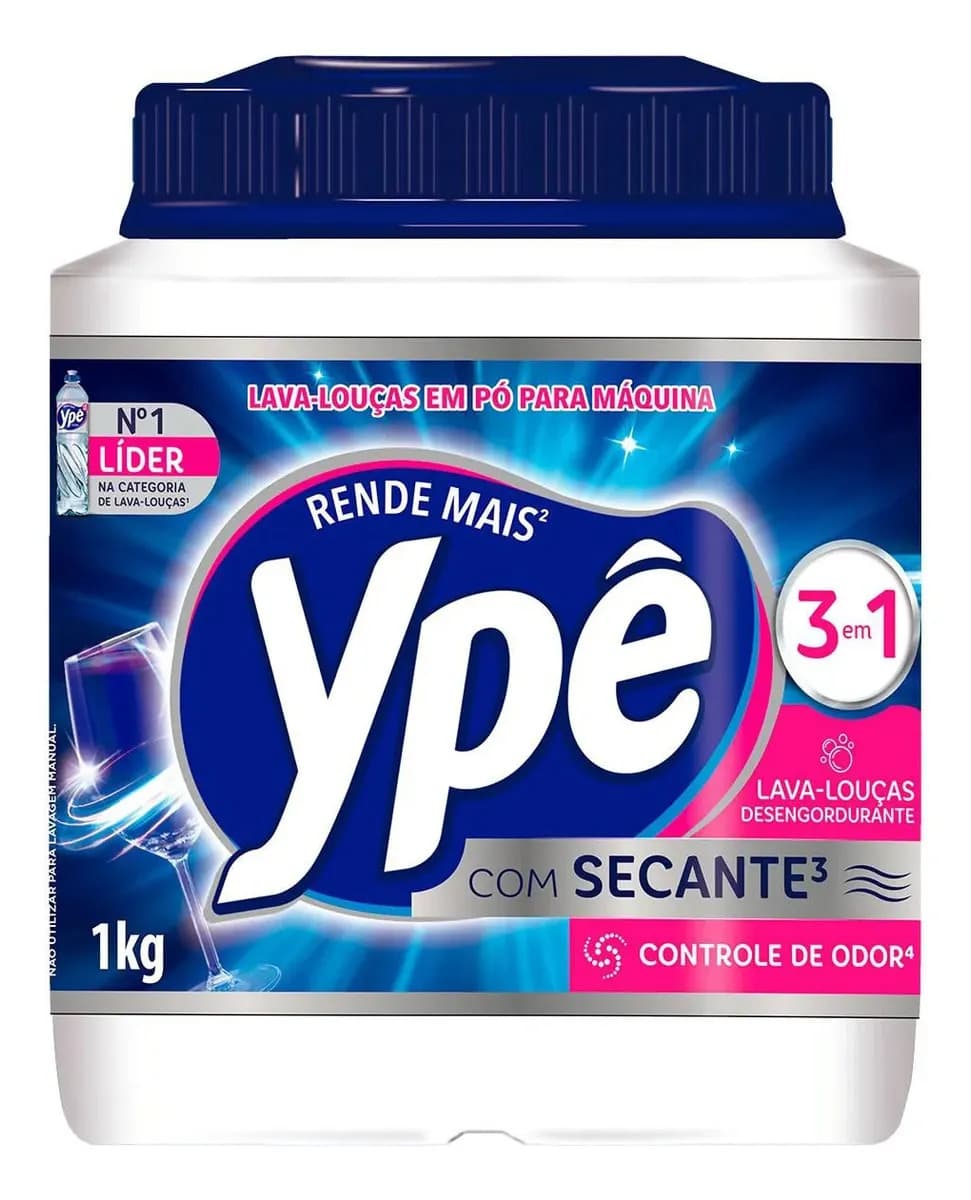 Detergente Lava Louças em Pó para Máquina Ypê 1Kg 3em1 Com Secante