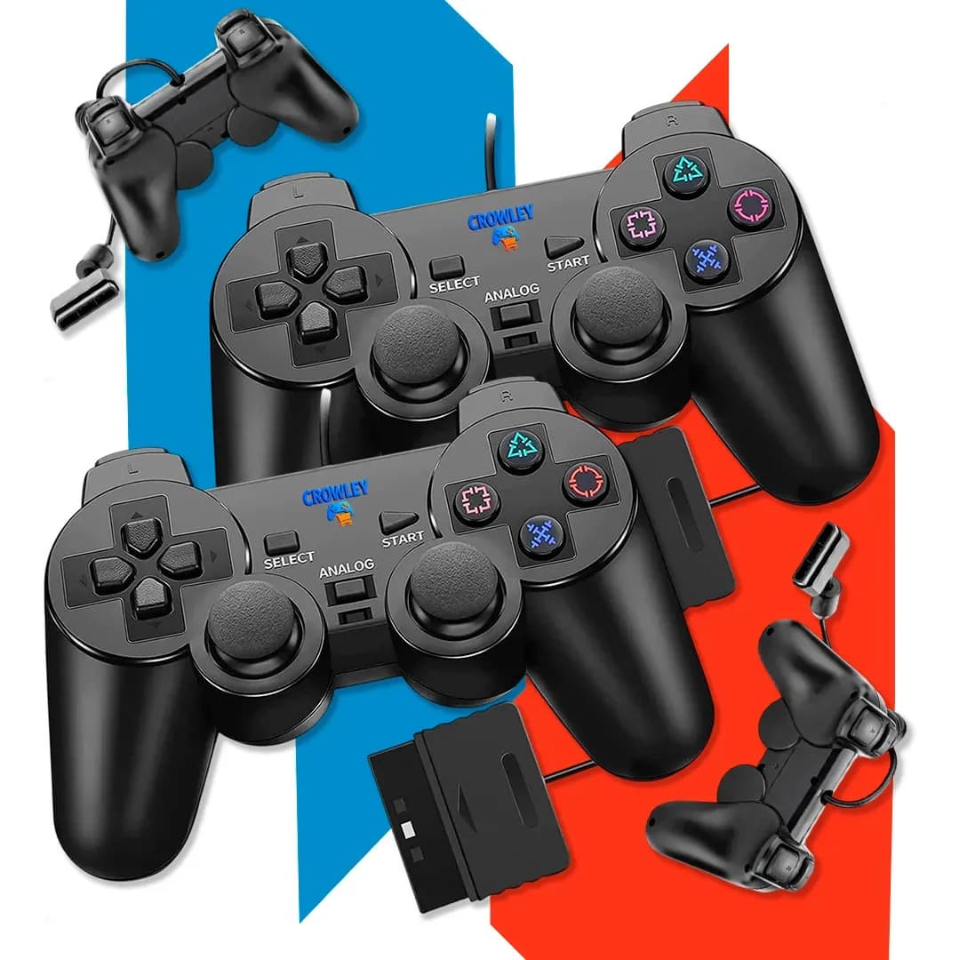 Kit 2 Controles Para Ps2 Com Fio Analógico Joystick Manete - Crowley