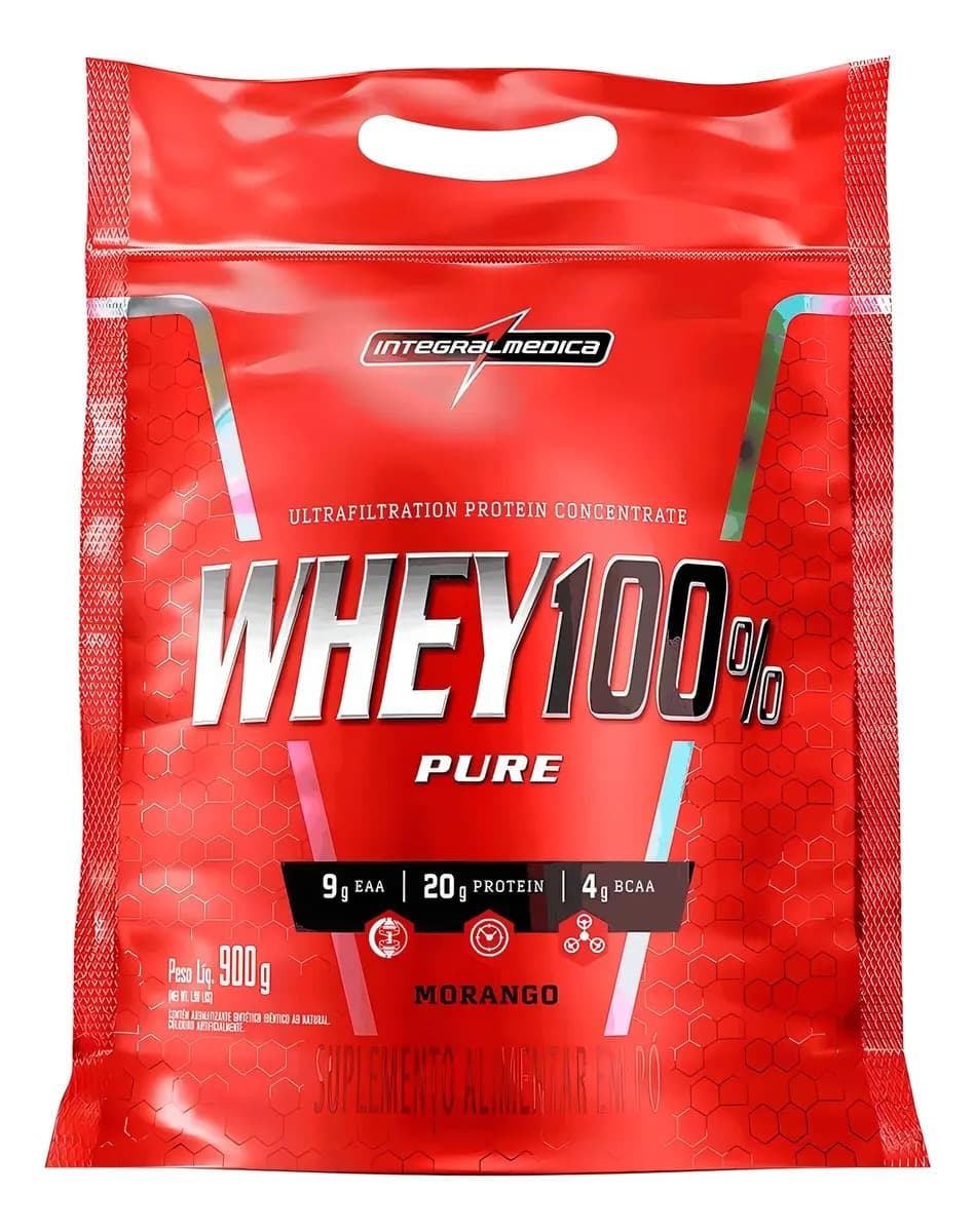 Whey 100% Pure Pouch 1,8kg Morango Integralmédica Morango
