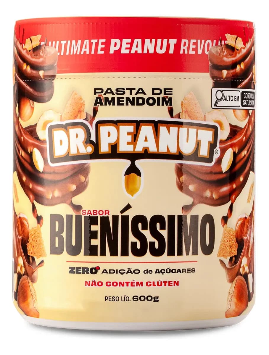 Pasta de Amendoim com Whey Protein 600g Dr. Peanut Sabor Bueníssimo Sem Glúten