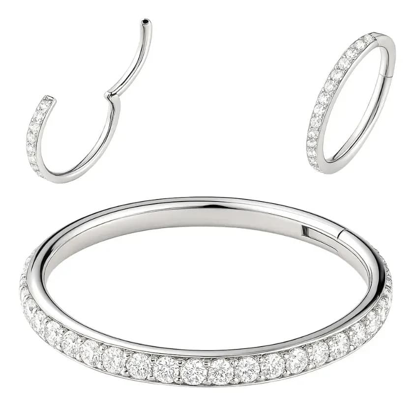 Piercing Titânio Argola Click Cravejada 8mm Prata Addiesdive®