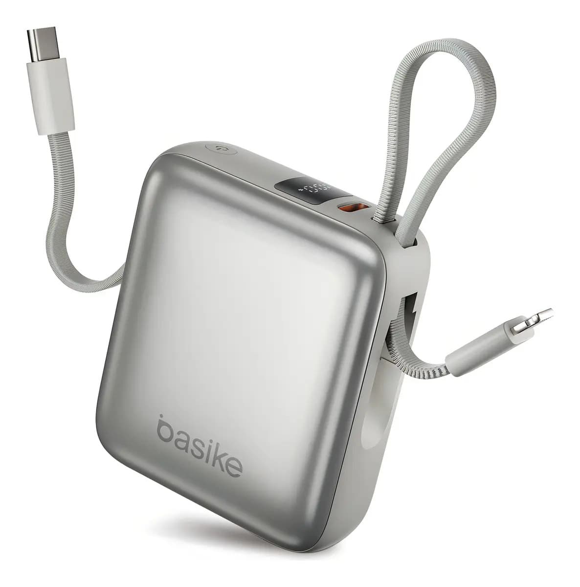 Carregador Portátil Power Bank Basike 10000mAh 22.5W Rápido 4 Saídas Cabo Embutido Display iPhone Samsung